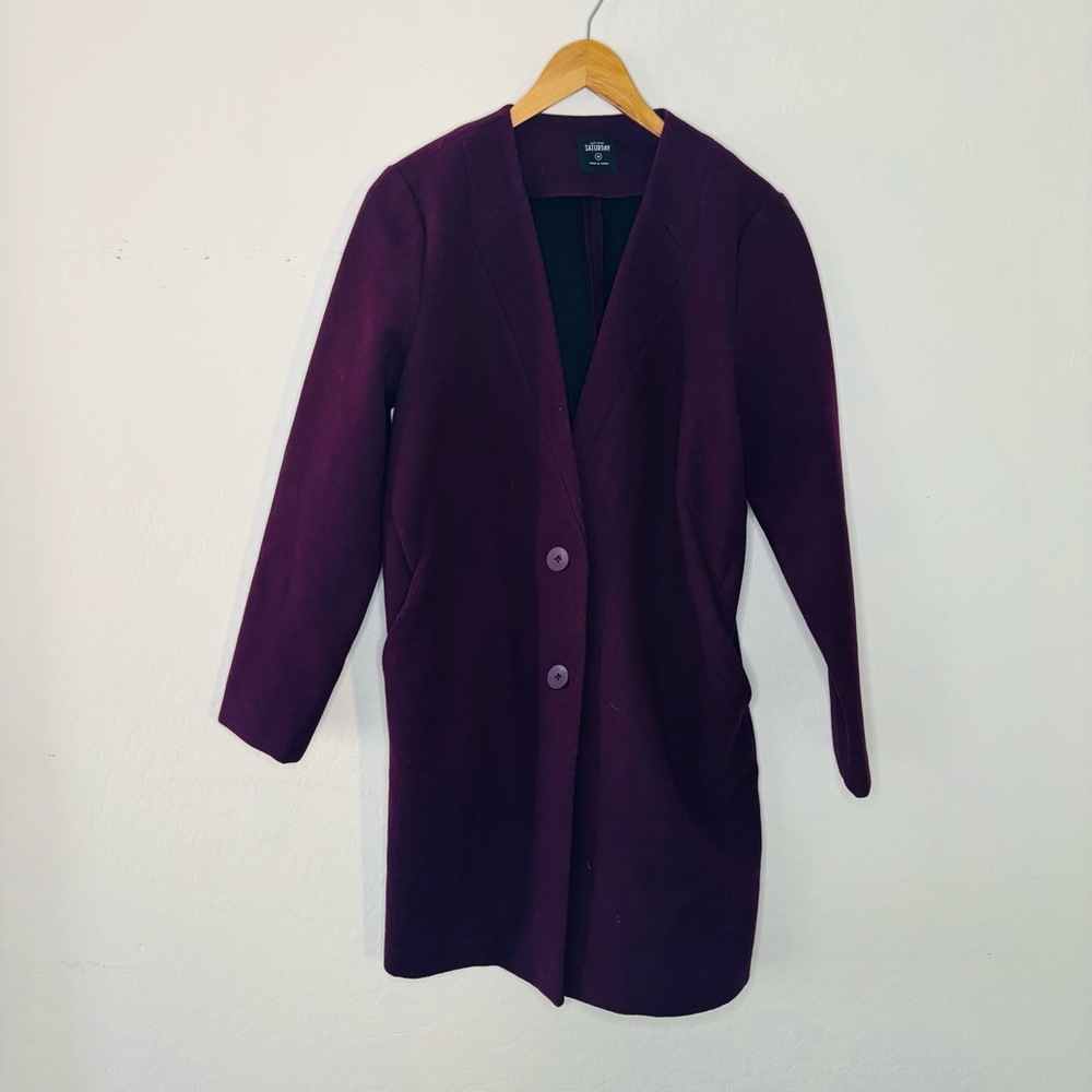 Kate Spade Saturday Behind the Seems Deep Purple‎ Women's Wool Overcoat Blazer M
